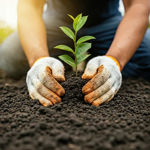 Hands planting a seedling in soil